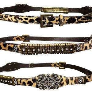 Vintage✨ | Chico’s | Genuine Leather Calf Hair Fur Leopard Print Rhinestone Belt